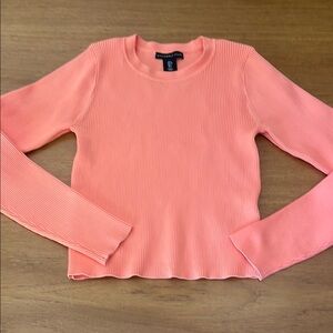 Sincerely Jules Ribbed Sweater, Crewneck, Cropped,  Long Sleeve, Melon, Size L